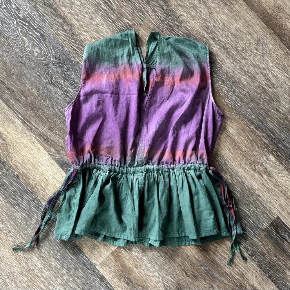 Raquel Allegra Daydream Top Size S Sleeveless Fantasy Tiger Tie Dye Green Purple - Picture 2 of 16